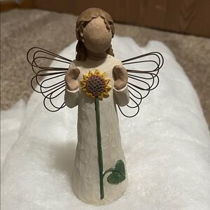 Angel Figurine with Sunflower and Wire Wings